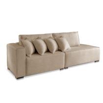 Sofá 4 Lugares Modulado Chaise Almofada Solta Molas Isa BD Linho Bege Medio 2,5m