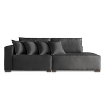 Sofá 4 Lugares Modulado Chaise Almofada Solta Molas Isa BD Linho Preto 2,5m