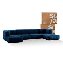 Sofá 4 lugares Modular com 2 Apoios Puff Sofá na Caixa em Boucle com 6 Módulos 3,44m