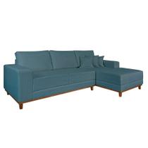 Sofá 4 Lugares Mônaco Com Chaise Direito Linho Azul Claro - Mobly