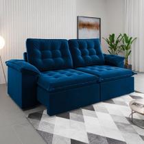 Sófa 4 Lugares Mozart Retrátil e Reclinável Azul - Viero Móveis
