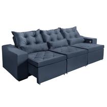 Sofá 4 Lugares Opala 2,50 Metros Chumbo Retrátil Reclinável Tecnologia Carregamento 3 portas USB ,com tapete Incluso -