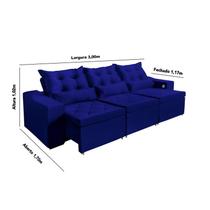 Sofá 4 Lugares Opala 3,00 Metros Azul Retrátil, Reclinável Tecnologia Carregamento 4 portas USB cm tapete Incluso - S