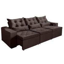 Sofá 4 Lugares Opala 3,00 Metros Marrom Retrátil Reclinável Tecnologia Carregamento 4 portas USB ,com tapete Incluso -