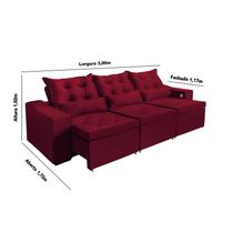 Sofá 4 Lugares Opala 3,00 Metros Vermelho Retrátil Reclinável Tecnologia Carregamento 4 portas USB ,com tapete Incluso