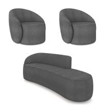 Sofá 4 Lugares Orgânico 220cm Morgan E 2 Poltronas Lua Bouclê Grafite D03 - D'rossi