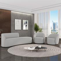 Sofá 4 Lugares Orgânico 220cm Morgan e 2 Poltronas Lua Suede Cinza D03 - D Rossi Sofá 4 Lugares Orgânico 220cm Morgan e 2 Poltronas Lua Suede Cinza D03 - D Rossi