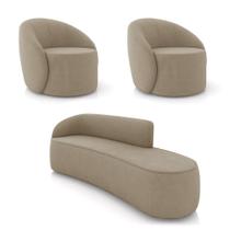 Sofá 4 Lugares Orgânico 220cm Morgan E 2 Poltronas Lua Suede Marrom Rato D03 - D'rossi Sofá 4 Lugares Orgânico 220cm Morgan E 2 Poltronas Lua Suede Marrom Rato D03 - D'rossi