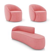 Sofá 4 Lugares Orgânico 220cm Morgan E 2 Poltronas Lua Suede Rosê D03 - D'rossi Sofá 4 Lugares Orgânico 220cm Morgan E 2 Poltronas Lua Suede Rosê D03 - D'rossi