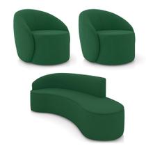 Sofá 4 Lugares Orgânico 220cm Morgan E 2 Poltronas Lua Veludo Verde D03 - D'rossi