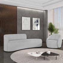 Sofá 4 Lugares Orgânico 220cm Morgan e Poltrona Lua Bouclê Cinza D03 - D'Rossi