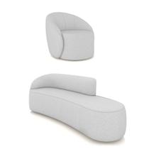 Sofá 4 Lugares Orgânico 220cm Morgan E Poltrona Lua Linho Cinza D03 - D'rossi Sofá 4 Lugares Orgânico 220cm Morgan E Poltrona Lua Linho Cinza D03 - D'rossi