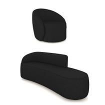 Sofá 4 Lugares Orgânico 220cm Morgan E Poltrona Lua Linho Preto D03 - D'rossi Sofá 4 Lugares Orgânico 220cm Morgan E Poltrona Lua Linho Preto D03 - D'rossi