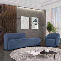 Sofá 4 Lugares Orgânico 220cm Morgan e Poltrona Lua Suede Azul M D03 - D'Rossi Sofá 4 Lugares Orgânico 220cm Morgan e Poltrona Lua Suede Azul M D03 - D'Rossi