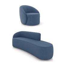 Sofá 4 Lugares Orgânico 220cm Morgan E Poltrona Lua Suede Azul M D03 - D'rossi Sofá 4 Lugares Orgânico 220cm Morgan E Poltrona Lua Suede Azul M D03 - D'rossi