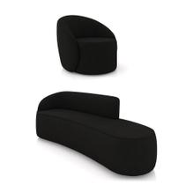 Sofá 4 Lugares Orgânico 220cm Morgan E Poltrona Lua Suede Preto D03 - D'rossi