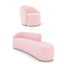Sofá 4 Lugares Orgânico 220cm Morgan E Poltrona Lua Suede Rosa Bebê D03 - D'rossi