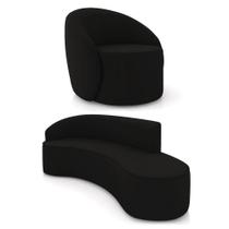 Sofá 4 Lugares Orgânico 220cm Morgan E Poltrona Lua Veludo Preto D03 - D'rossi