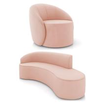 Sofá 4 Lugares Orgânico 220cm Morgan E Poltrona Lua Veludo Rose D03 - D'rossi Sofá 4 Lugares Orgânico 220cm Morgan E Poltrona Lua Veludo Rose D03 - D'rossi