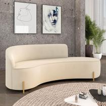 Sofá 4 Lugares Orgânico 220cm Pé Dourado Morgan Veludo Bege