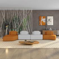 Sofá 4 Lugares Orgânico com Chaise e 3 Módulos Berlim Bouclê Caramelo/Cinza Claro K01 - D Rossi Sofá 4 Lugares Orgânico com Chaise e 3 Módulos Berlim Bouclê Caramelo/Cinza Claro K01 - D Rossi