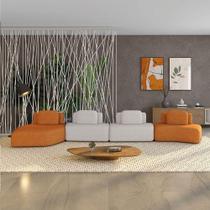 Sofá 4 Lugares Orgânico Com Chaise E 3 Módulos Berlim Bouclê Caramelo-cinza Claro K01 - D'rossi