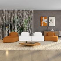 Sofá 4 Lugares Orgânico com Chaise e 3 Módulos Berlim Bouclê Caramelo/Off White K01 - D Rossi