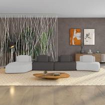 Sofá 4 Lugares Orgânico Com Chaise E 3 Módulos Berlim Bouclê Cinza Claro-grafite K01 - D'rossi