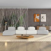 Sofá 4 Lugares Orgânico Com Chaise E 3 Módulos Berlim Bouclê Cinza Claro-off White K01 - D'rossi