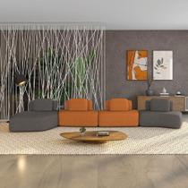 Sofá 4 Lugares Orgânico Com Chaise E 3 Módulos Berlim Bouclê Gf K01 - D'rossi Grafite-caramelo
