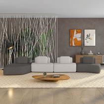 Sofá 4 Lugares Orgânico com Chaise e 3 Módulos Berlim Bouclê Grafite/Cinza Claro K01 - D Rossi Sofá 4 Lugares Orgânico com Chaise e 3 Módulos Berlim Bouclê Grafite/Cinza Claro K01 - D Rossi