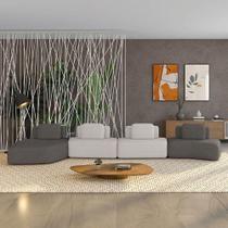 Sofá 4 Lugares Orgânico Com Chaise E 3 Módulos Berlim Bouclê Grafite-cinza Claro K01 - D'rossi