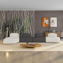 Sofá 4 Lugares Orgânico Com Chaise E 3 Módulos Berlim Bouclê Off K01 - D'rossi Off White-grafite