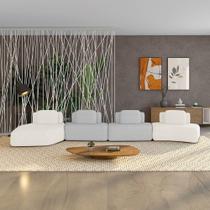 Sofá 4 Lugares Orgânico Com Chaise E 3 Módulos Berlim Bouclê Off White-cinza Claro K01 - D'rossi Sofá 4 Lugares Orgânico Com Chaise E 3 Módulos Berlim Bouclê Off White-cinza Claro K01 - D'rossi