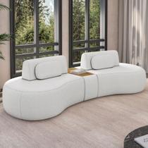 Sofá 4 Lugares Orgânico Para Sala Living Com Puff 302cm Vasti M03 Bouclê Cru - Lyam Decor