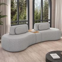 Sofá 4 Lugares Orgânico Para Sala Living Com Puff 302cm Vasti M03 Linho Cinza - Lyam Decor