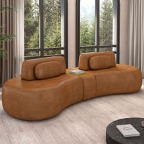 Sofá 4 Lugares Orgânico Para Sala Living Com Puff 302cm Vasti M03 material sintético Whisky - Lyam Decor
