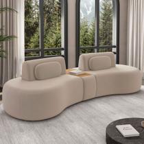 Sofá 4 Lugares Orgânico Para Sala Living Com Puff 342cm Vasti M03 Veludo Bege - Lyam Decor Sofá 4 Lugares Orgânico Para Sala Living Com Puff 342cm Vasti M03 Veludo Bege - Lyam Decor