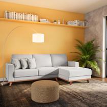 Sofá 4 Lugares Palu com Chaise Direito Veludo Cinza Sofá 4 Lugares Palu com Chaise Direito Veludo Cinza