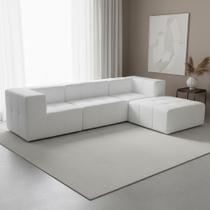 Sofá 4 Lugares Para Sala Living Modular Com Puff 264cm Lancaster F04 Bouclê Branco - Lyam Decor