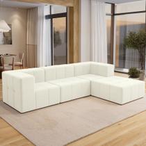 Sofá 4 Lugares Para Sala Living Modular Com Puff 264cm Lancaster F04 Veludo Bege - Lyam Decor