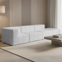 Sofá 4 Lugares Para Sala Living Modular Com Puff 352cm Lancaster F04 Bouclê Branco - Lyam Decor