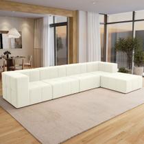 Sofá 4 Lugares Para Sala Living Modular Com Puff 352cm Lancaster F04 Veludo Bege - Lyam Decor