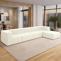 Sofá 4 Lugares Para Sala Living Modular Com Puff 352cm Lancaster F04 Veludo Bege - Lyam Decor
