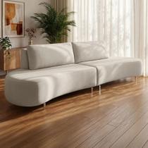 Sofá 4 Lugares Para Sala Living Orgânico Pés Metálicos 260cm Shui P08 Veludo Bege - Lyam Decor Sofá 4 Lugares Para Sala Living Orgânico Pés Metálicos 260cm Shui P08 Veludo Bege - Lyam Decor