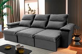 Sofá 4 Lugares Paris 2,30m Cinza Retrátil Reclinável c/ Molas no Assento - King House