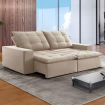 Sofá 4 Lugares Paris Retrátil e Reclinável Super Pilow Veludo/Bege Claro - Celflex Sofá 4 Lugares Paris Retrátil e Reclinável Super Pilow Veludo/Bege Claro - Celflex