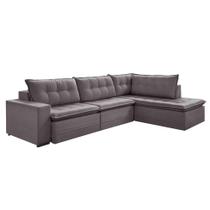 Sofá 4 Lugares Presidente com Chaise Direito Veludo Cinza Sofá 4 Lugares Presidente com Chaise Direito Veludo Cinza