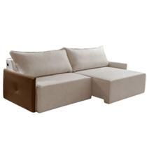 Sofá 4 Lugares Retrátil Cannes 2,50m com Entrada USB Couro e Linho Bege Sofá 4 Lugares Retrátil Cannes 2,50m com Entrada USB Couro e Linho Bege