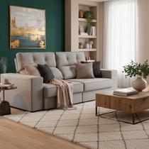 Sofá 4 Lugares Retrátil e Reclinável 274cm para Sala de Estar Eros Cinza Médio Sofá 4 Lugares Retrátil e Reclinável 274cm para Sala de Estar Eros Cinza Médio
